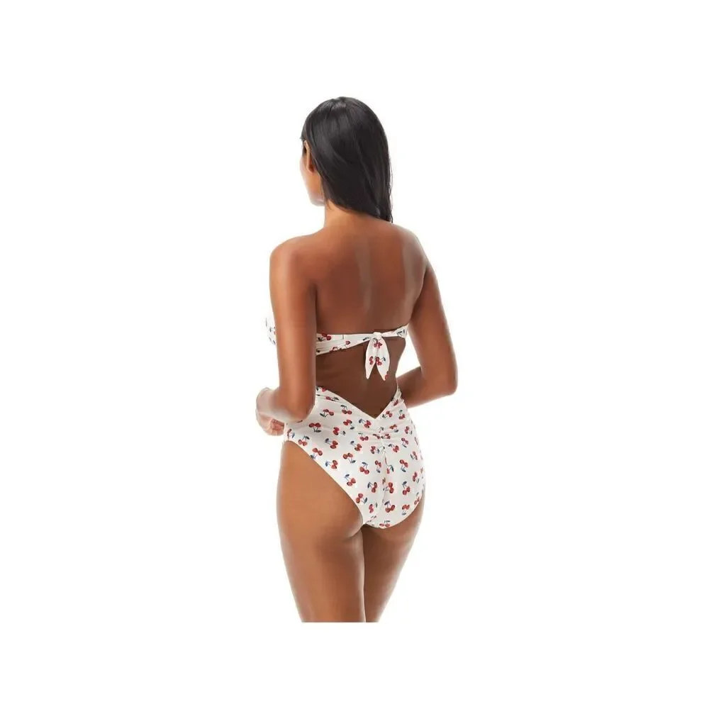 Kate Spade Molded Cup Bandeau Underwire One Piece Swimsuit - Cherry Toss Sz S